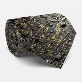 Geekig svart och guld kretskort-datorplatta slips