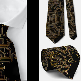 Geekig svart och guld kretskort datorplatta slips