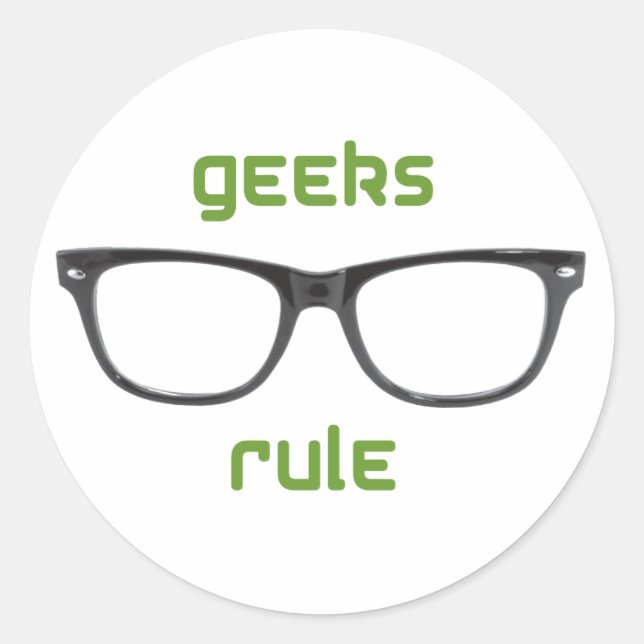 Geeks Rule Eyeglasses Runt Klistermärke (Framsida)