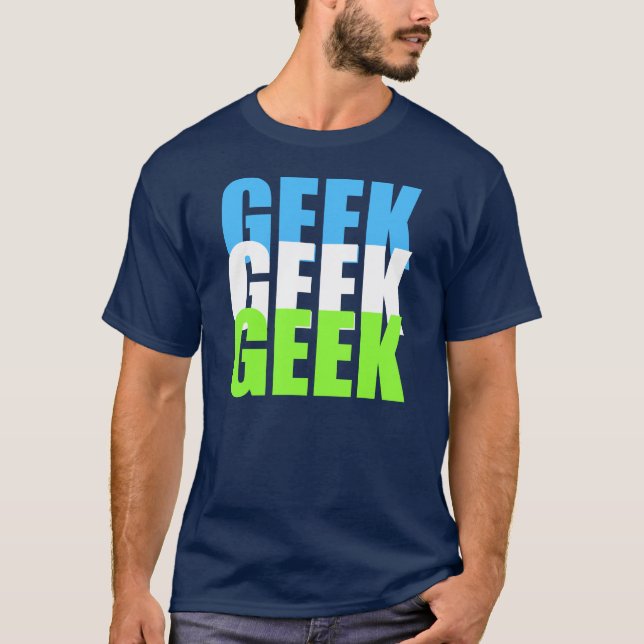 geekt-skjorta med design för blåttvitgrönt tee (Framsida)