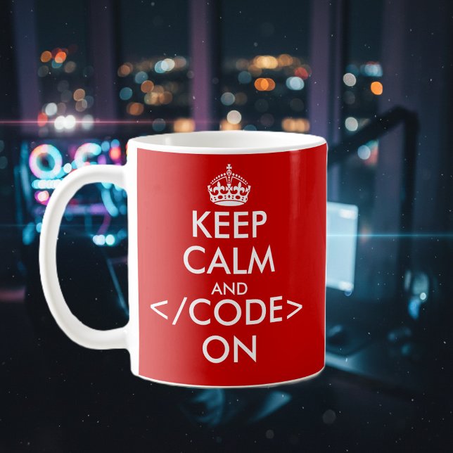 Geeky behållalugn och kodifierar på muggen för kaffemugg (fun keep calm mug for coder)