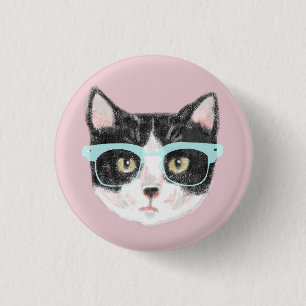 Geeky Black & White Hipster Cat Wearing Glass Knapp