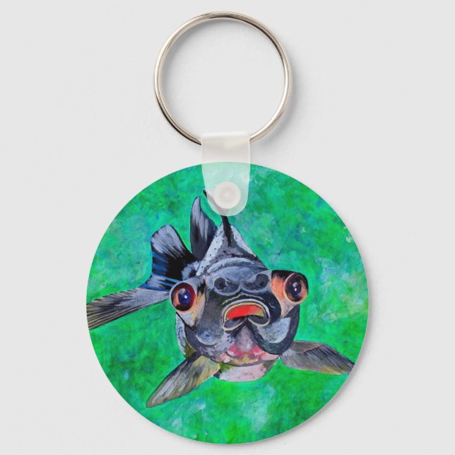 Geeky Blackmoor Goldfish with Telescopic Öga Nyckelring (Framsida)