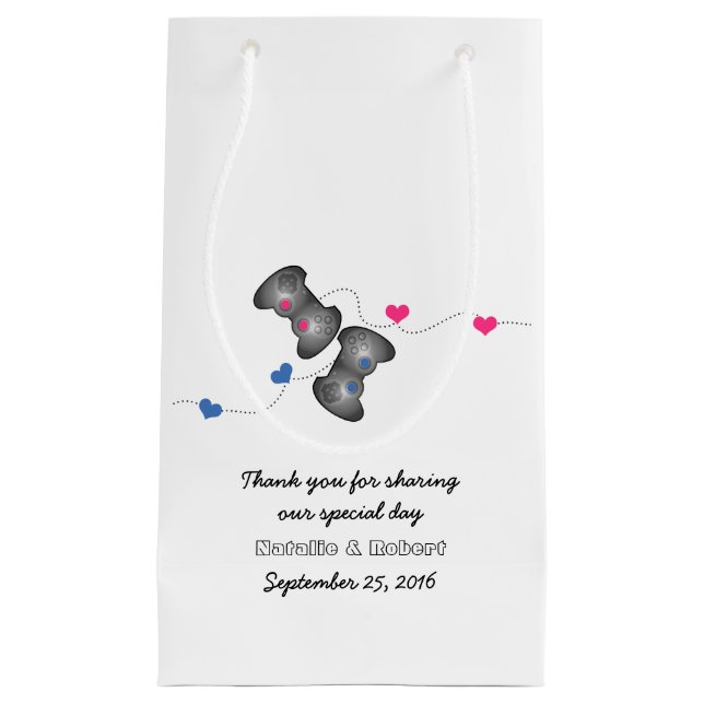 Geeky Gamers Bröllop Gift Bag Rosa Blue (Framsidan)