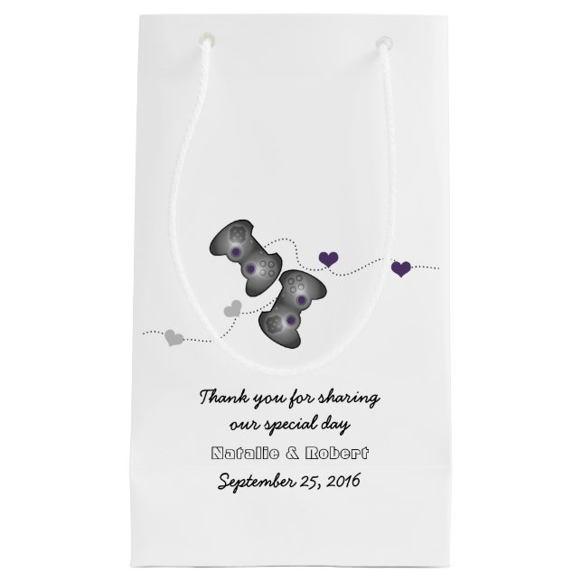 Geeky Gamers Bröllop Gift Bag Silver Lila (Framsidan)
