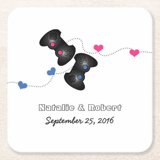 Geeky Gamers Bröllop Papper Underlägg Mörk Rosa Bl (Framsidan)