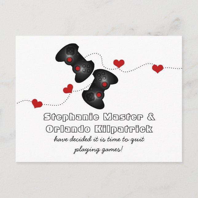 Geeky Gamers Save Date Postcard, Mörk Meddelande Vykort (Framsida)