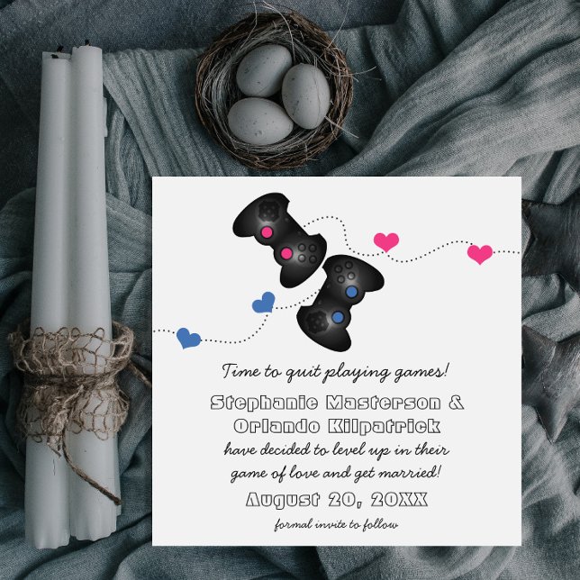 Geeky Gamers Save the Date Inbjudan Mörk (Blue/Ros (Geeky Gamers Save the Date | Dark Blue Pink)
