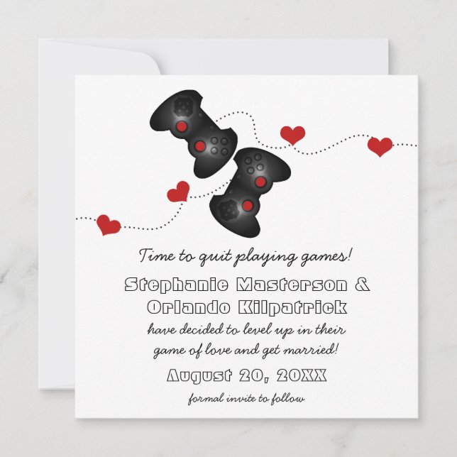 Geeky Gamers Save the Date Inbjudan, Mörk Spara Datumet (Framsida)