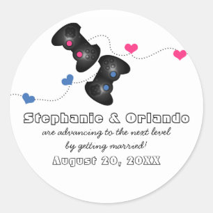 Geeky Gamers Save the Date Stickers Mörk blått/Ros Runt Klistermärke