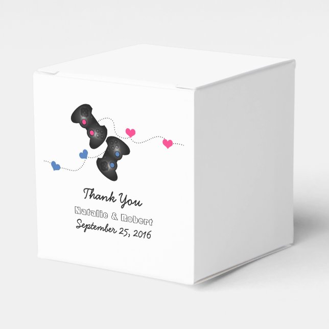 Geeky Gamers Wedding Favor Boxes Mörk Rosa Blue Presentaskar (Framsidan Sidan)