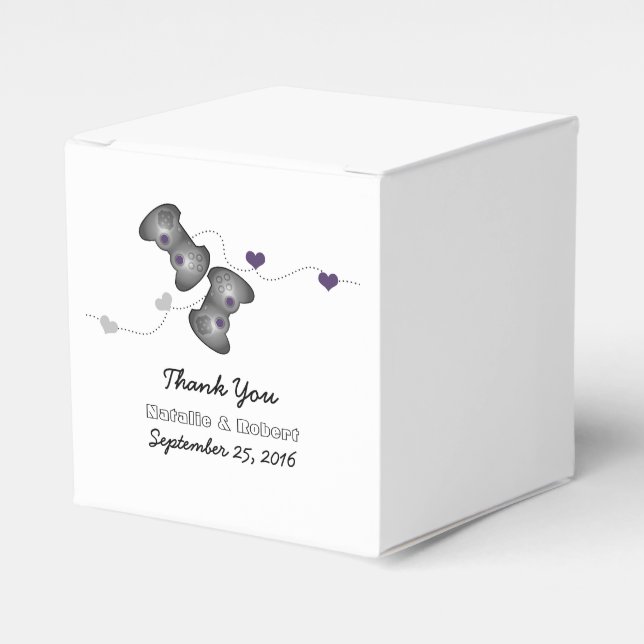 Geeky Gamers Wedding Favor Boxes Silver Lila Presentaskar (Framsidan Sidan)