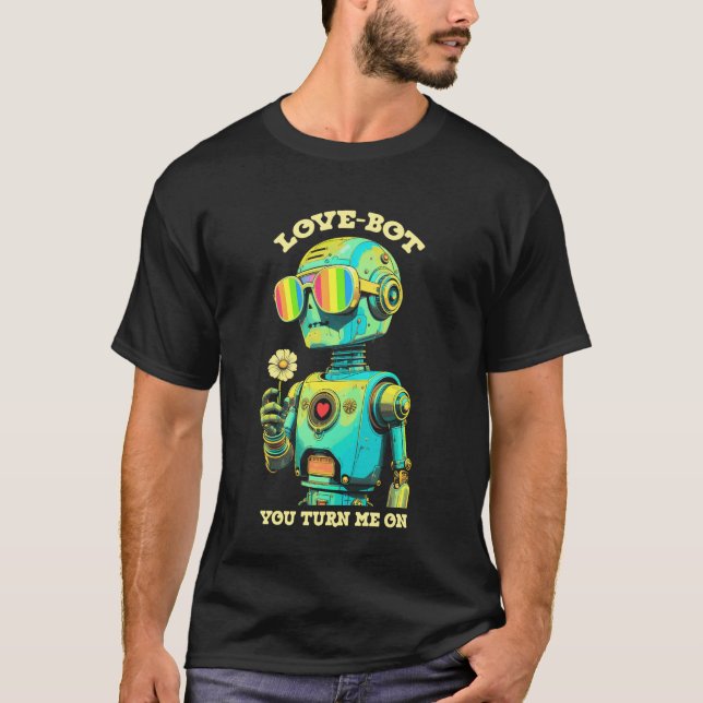 Geeky Gay Pride Month Robot Love-Bot Nerd Regnbåge T Shirt (Framsida)