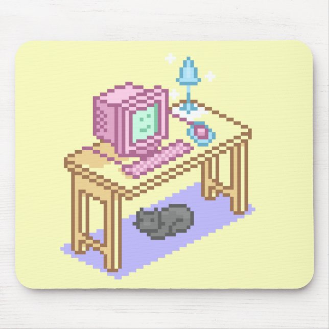 Geeky Girly Gult Pixel Art Computer Musmatta (Framsidan)