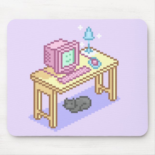 Geeky Girly Lila Pixel Art Computer Musmatta (Framsidan)