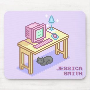 Geeky Girly Lila Pixel Art Computer Namn Musmatta