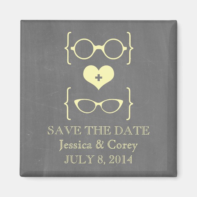 Geeky Glasses Chalkboard Spara datum magneter (Framsidan)
