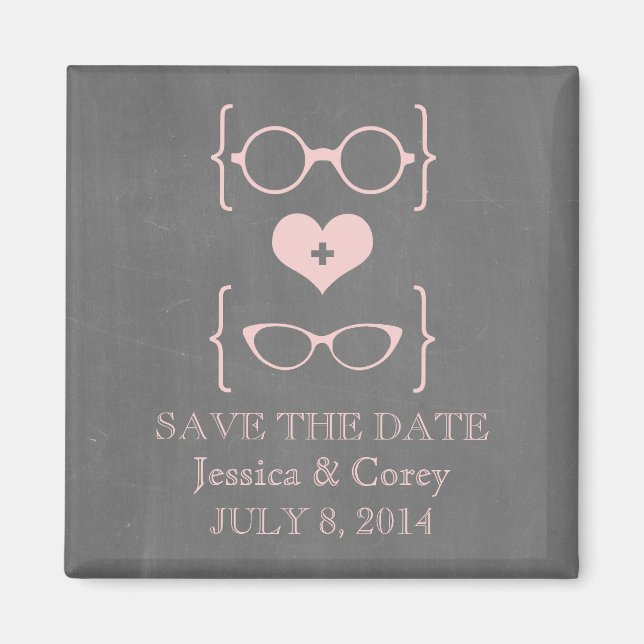 Geeky Glasses Chalkboard Spara datum magneter (Framsidan)
