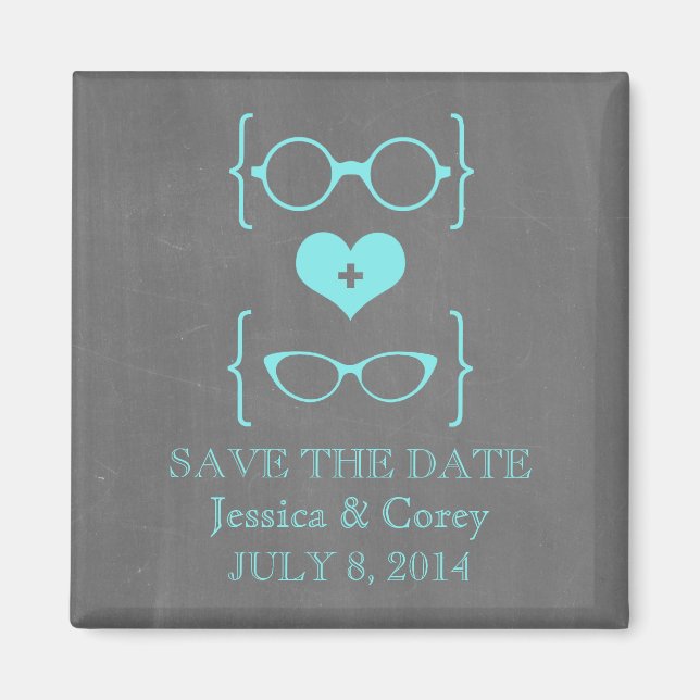 Geeky Glasses Chalkboard Spara datum magneter (Framsidan)