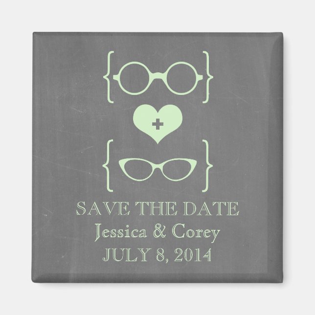 Geeky Glasses Chalkboard Spara datum magneter (Framsidan)