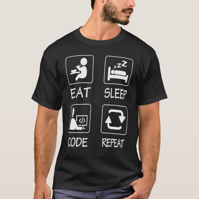 Geeky It Computer Nerd Eat Sömnkod Repetera T Shirt (Framsida)