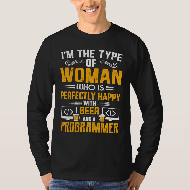 Geeky It Computer Nerd Happy Coder Woman T Shirt (Framsida)
