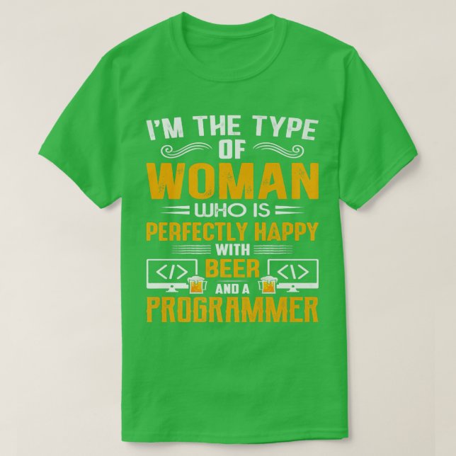 Geeky IT Computer Nerd Lycklig Coder Woman T Shirt (Design framsida)