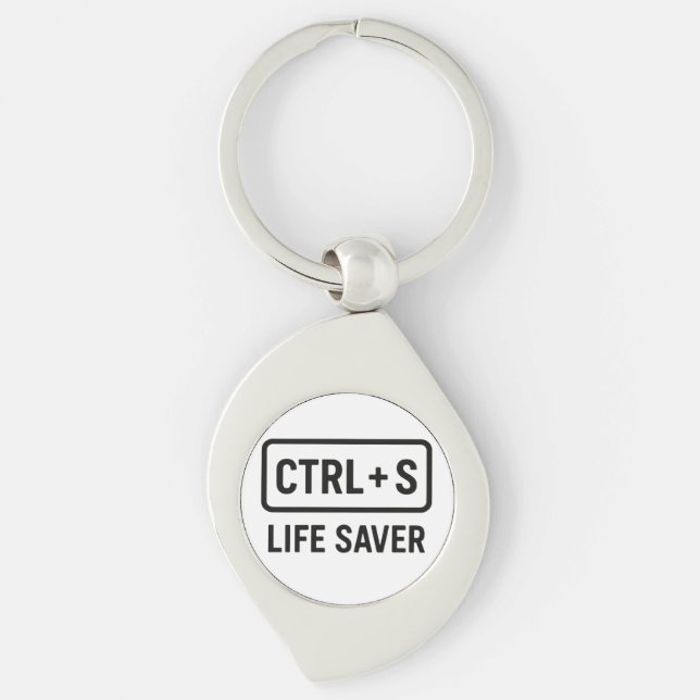 Geeky Keychain - design för "CTRL + S Life Saver" Swirl Silverfärgad Nyckelring (Framsidan)