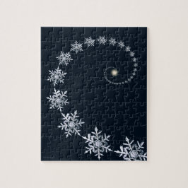 Geeky Navy Blue Snowflake Fibonacci Spiral Puzzle Pussel