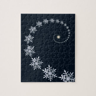 Geeky Navy Blue Snowflake Fibonacci Spiral Puzzle Pussel