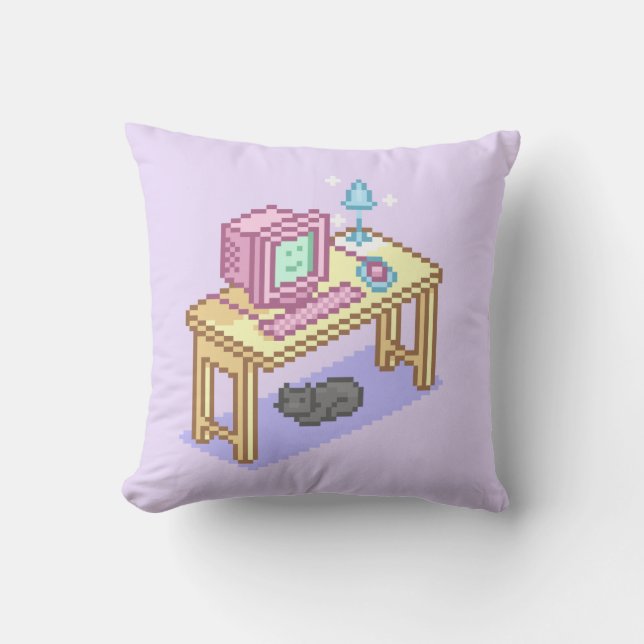Geeky Pastel Rosa Gult Pixel Art Computer Kudde (Framsida)