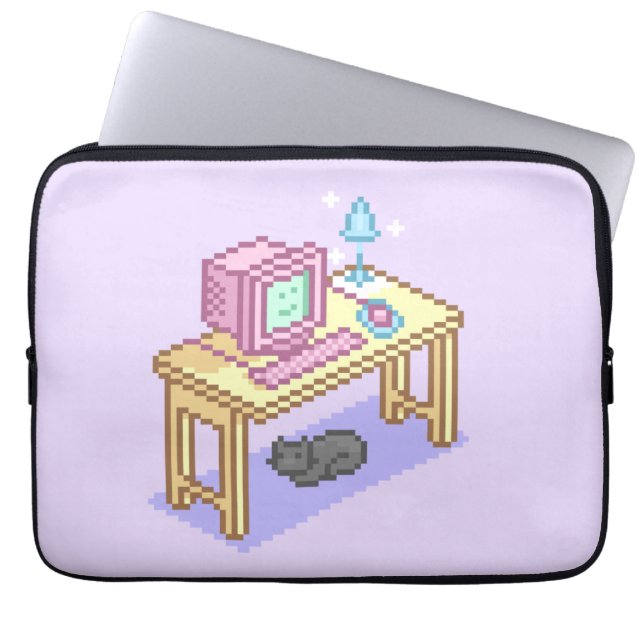 Geeky Pastel Rosa Gult Pixel Art Computer Laptop Fodral (Framsidan)