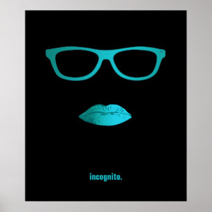 Geeky teal blue läppar och glas poster