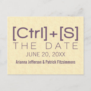 Geeky Typography Save the Date Postcard, Lila Meddelande Vykort