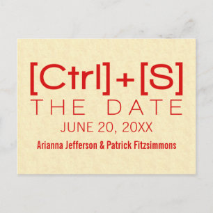 Geeky Typography Save the Date Postcard, Red Meddelande Vykort