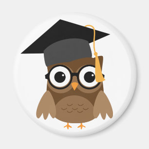 Geeky Uggla med glasögon och Cap Studenten Magnet