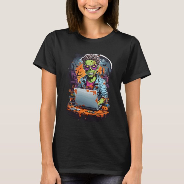 Geeky Zombie Apocalypse | Halloween T Shirt (Framsida)