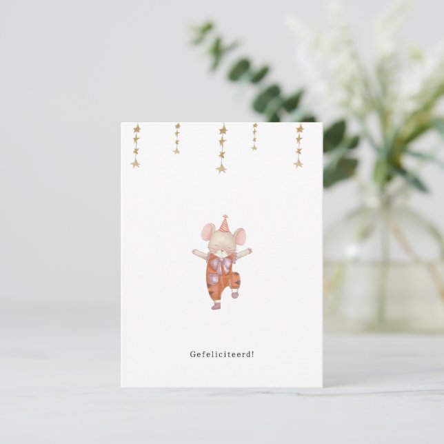 Gefeliciteerd Verjaardagskaart Jarig Schattig Muis Vykort (Stående Fram)