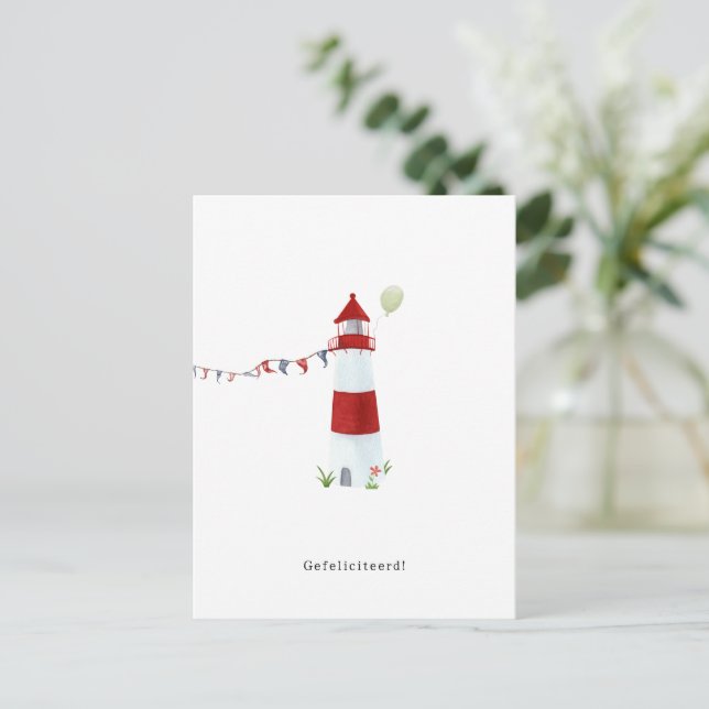 Gefeliciteerd Verjaardagskaart Jarig Vuurtoren Vykort (Stående Fram)