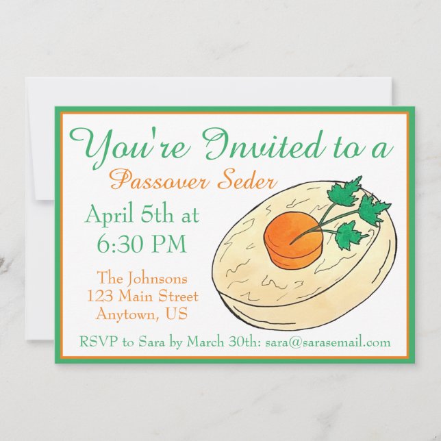 Gefilte Fish Jewish Shabbat Dinner Passover Seder Inbjudningar (Framsida)