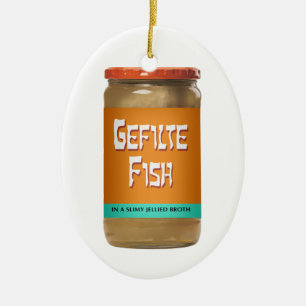 Gefilte fiskprydnad julgransprydnad keramik