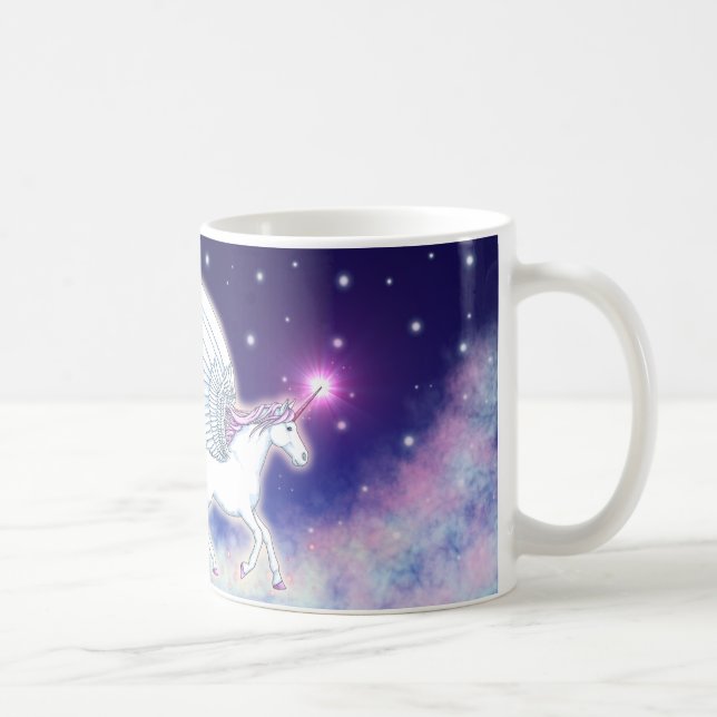 Geflügeltes Einhorn mit Sternen Kaffemugg (Höger)