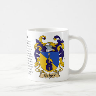 Geiger, ursprung, den menande och vapensköldmugge kaffemugg