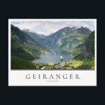 Geiranger fjord i Norge Vykort<br><div class="desc">Fotovykort från fjord Geirangerfjord träffade Geiranger-staden och -bergen i Norge med ett vitt kant och texten "Geiranger,  Norge".</div>