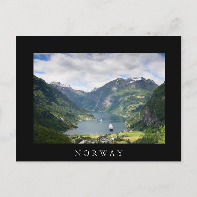 Geirangerfjord in Norge vycard black gräns Vykort (Framsida)