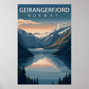 Geirangerfjord Norge Snöiga Berg Resa Poster