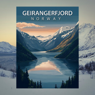 Geirangerfjord Norge Snöiga Berg Resa Vykort