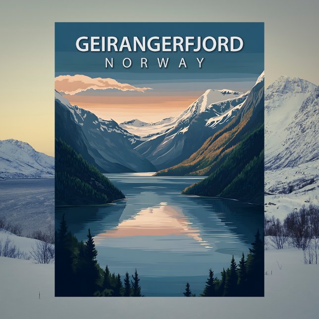 Geirangerfjord Norge Snöiga Berg Resa Vykort (Geirangerfjord Norway Snowy Mountains Travel Postcard)
