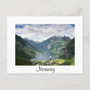 Geirangerfjord-vy i Norge, vitt gräns-kort Vykort