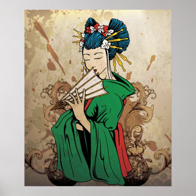 Geisha 芸者 japansk tryckposter poster (Framsidan)